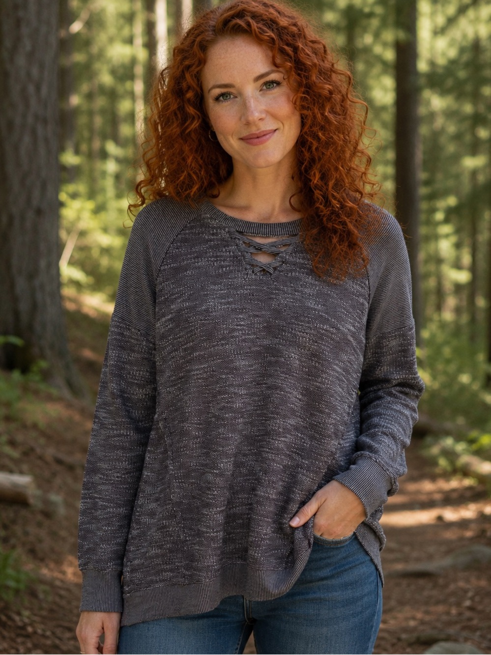 Maurice's Purple Lace-Up Tunic Sweater